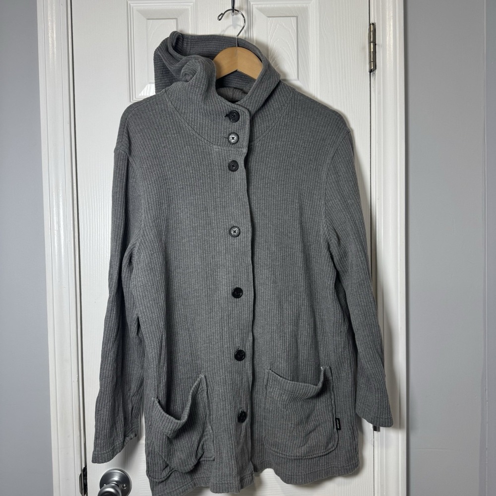 Lauren Ralph Lauren Oversized Hooded Gray Cable Knit Cotton Cardigan Medium